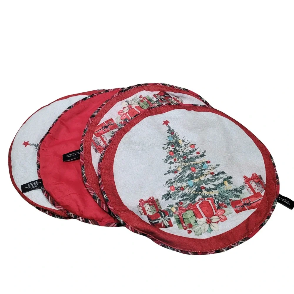 Set Of 4 Max Studio Christmas Tree Placemats 15" Round Home Decor Holidays‎ - Picture 6 of 10